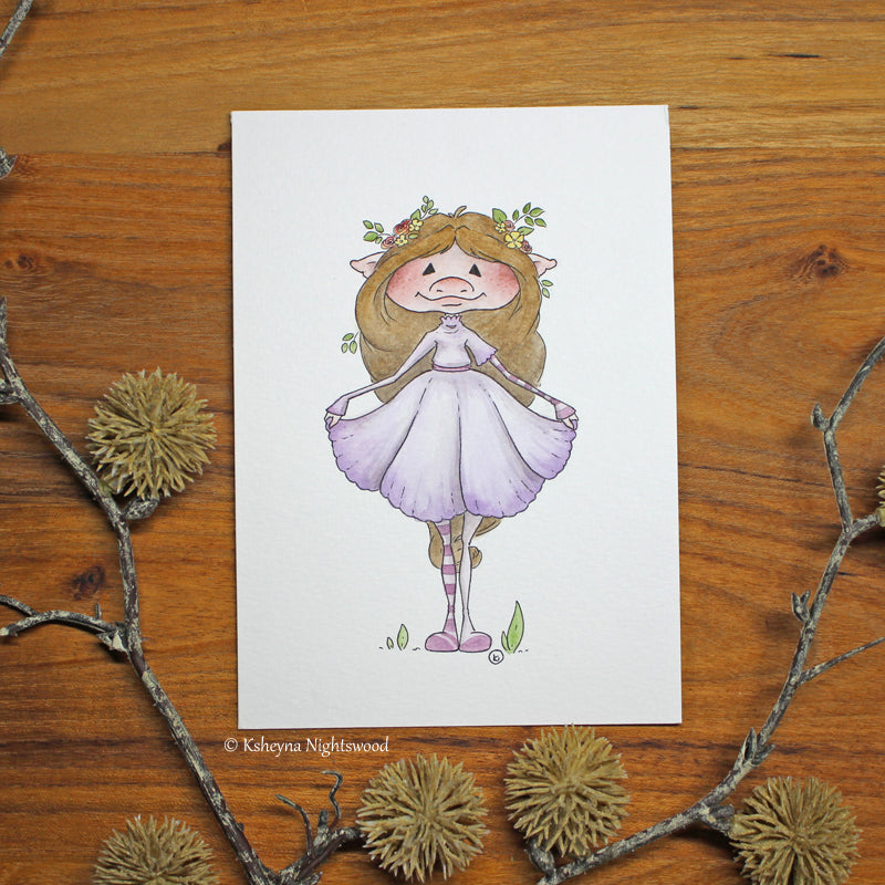 Original Watercolour - Purple Blossom Brownie Girl