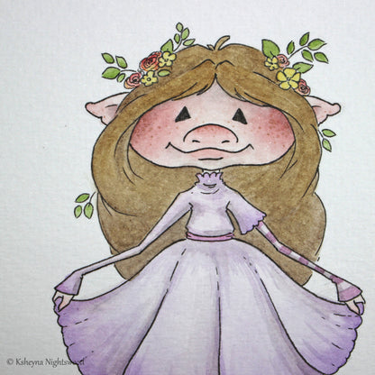 Original Watercolour - Purple Blossom Brownie Girl