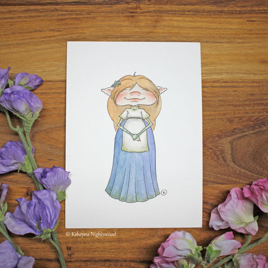 Original Watercolour - Brownie Girl in Blue