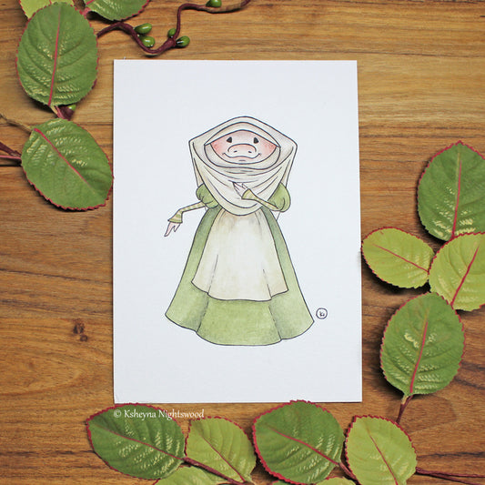 Original Watercolour - Brownie Girl in Green