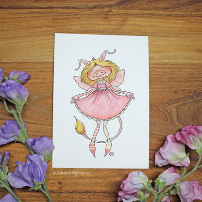 Original Watercolour - Brownie Girl in Pink