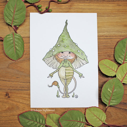 Original Watercolour - Green Mushroom Brownie Boy